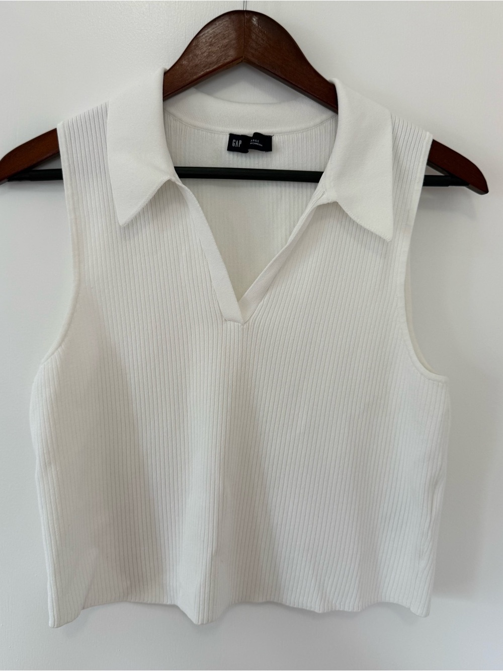 GAP White Ribbed Sleeveless Polo Tank